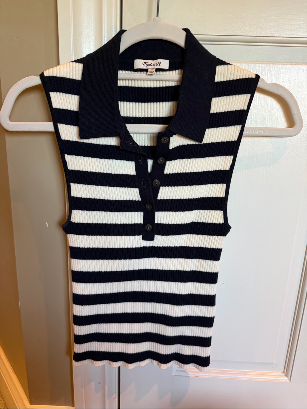 Madewell Black & White Striped Ribbed Polo Tank